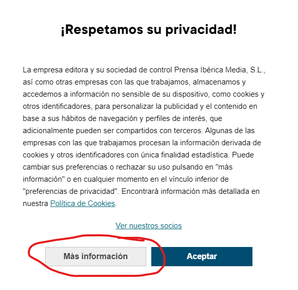 Aviso de almacenamiento de información sensible, por parte de una web determinada.