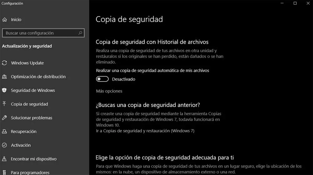 Herramienta de copia de seguridad de Windows.
