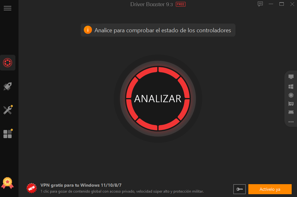 Pantalla de inicio de Driver Booster.