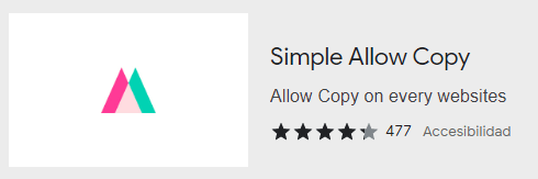 Simple Allow Copy en la tienda de Google Chrome Web Store.