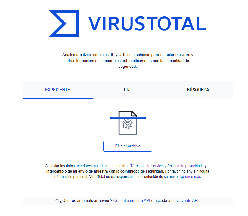 Interfaz intuitiva de VirusTotal.