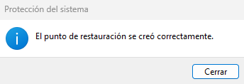 Punto de restauración creado.
