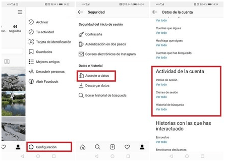 Pantalla de configuración de los Ajustes de Inicio de Sesión en Instagram.