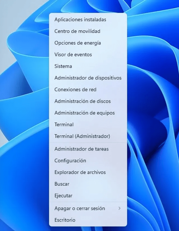 Menú oculto de Windows 11.