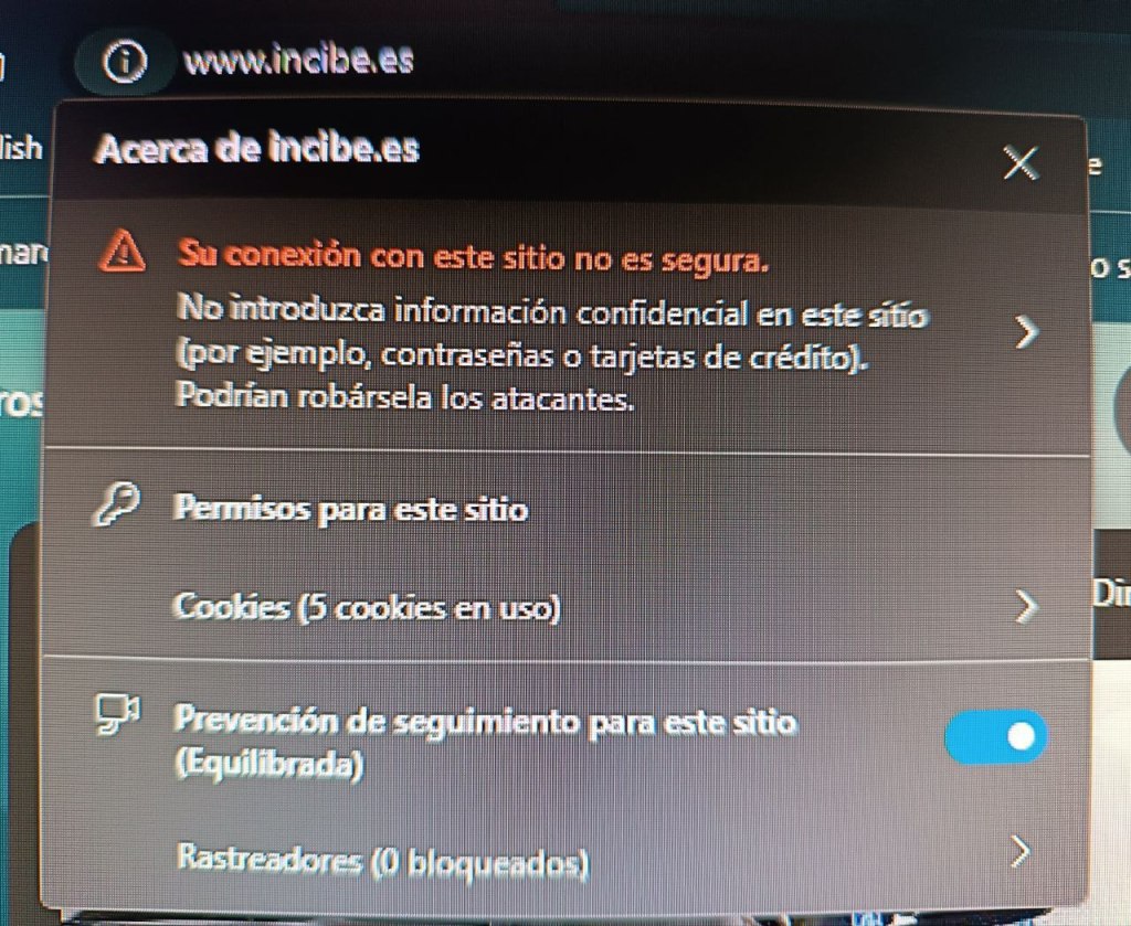 Ejemplo de una web sin certificado SSL.