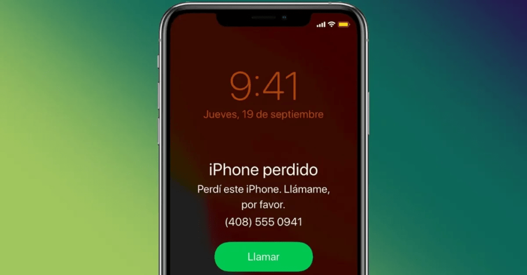 Pantalla de aviso de un iPhone sustraído o perdido.
