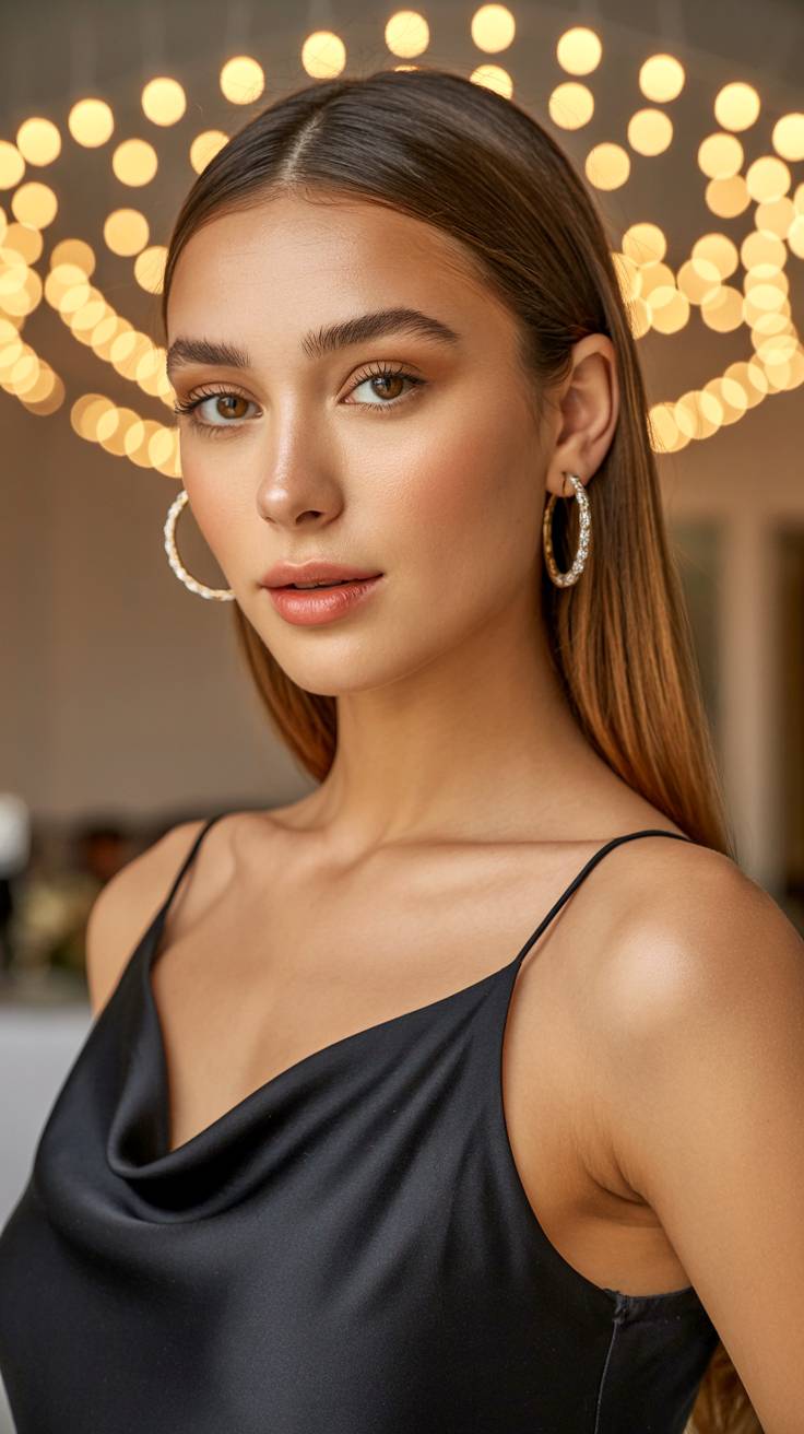 Young woman model in black.