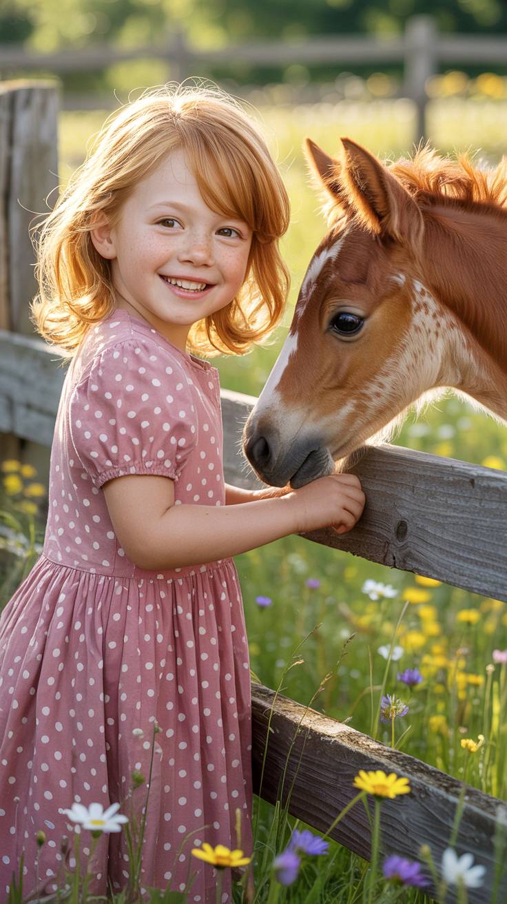 Baby girl with baby horse.