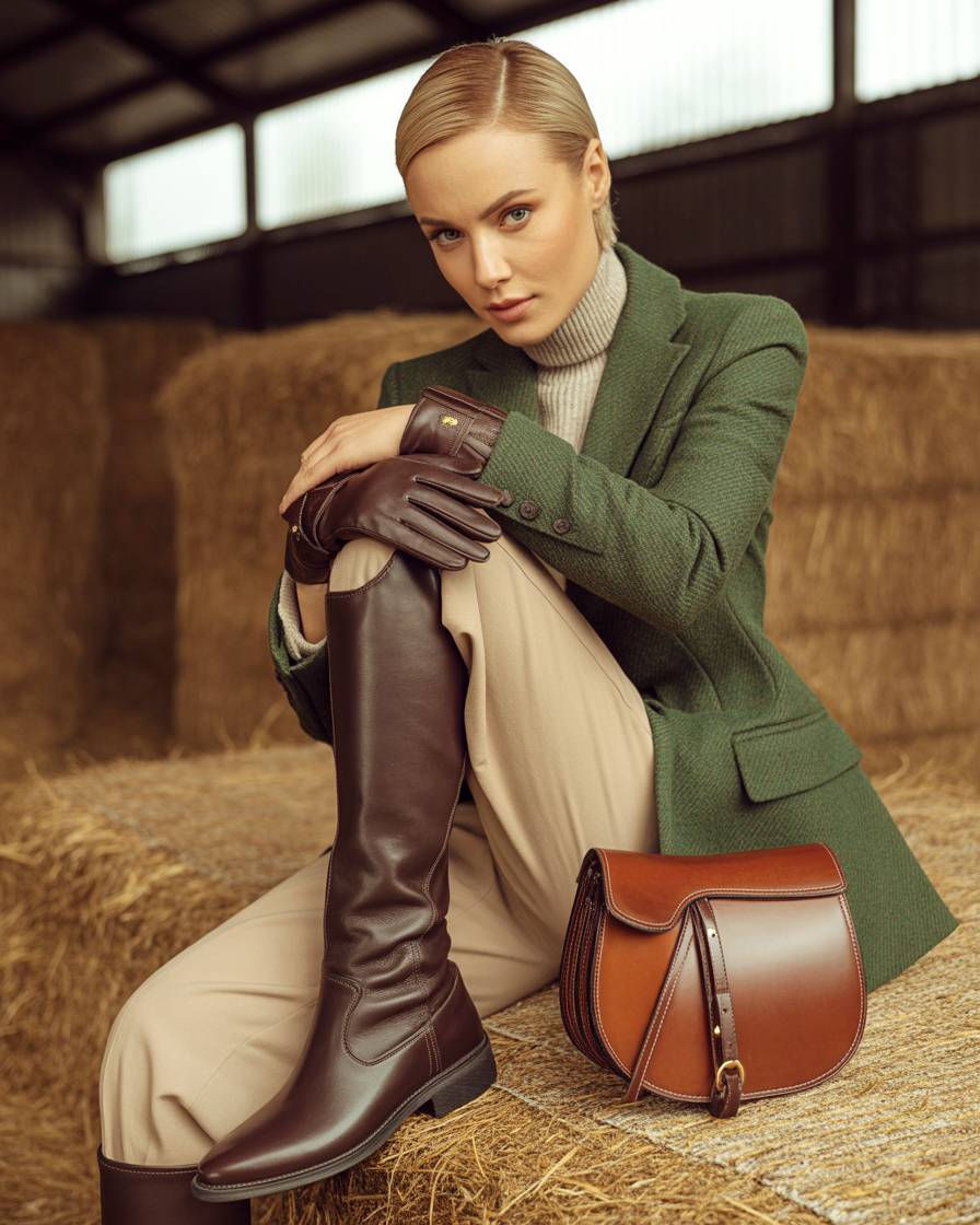 Blondie girl model in the barn.