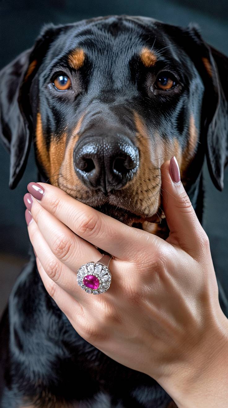 Dog with female hand.