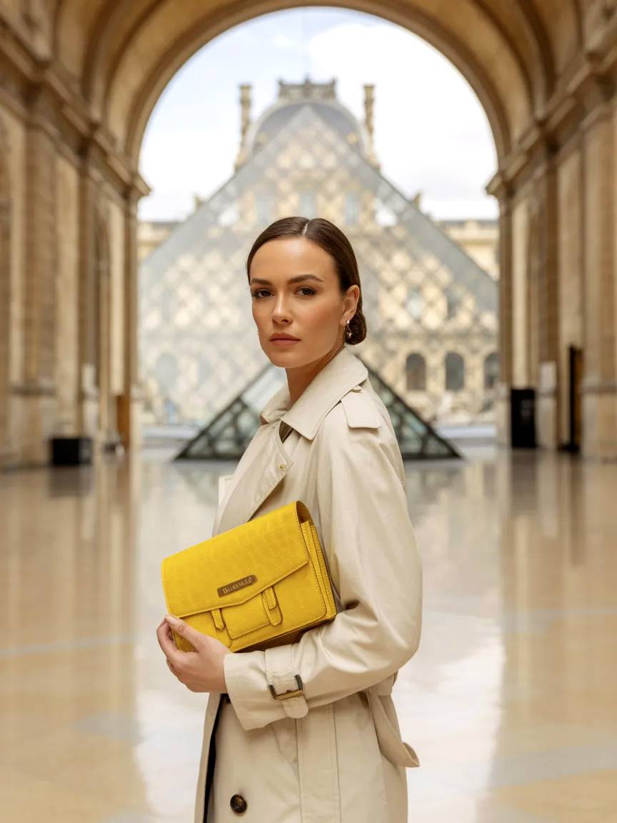 Elegant woman at the Louvre.