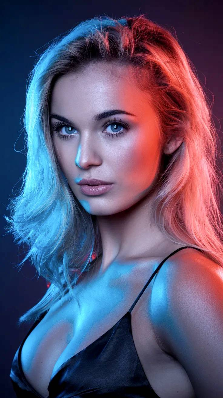 Female model with neon lights.