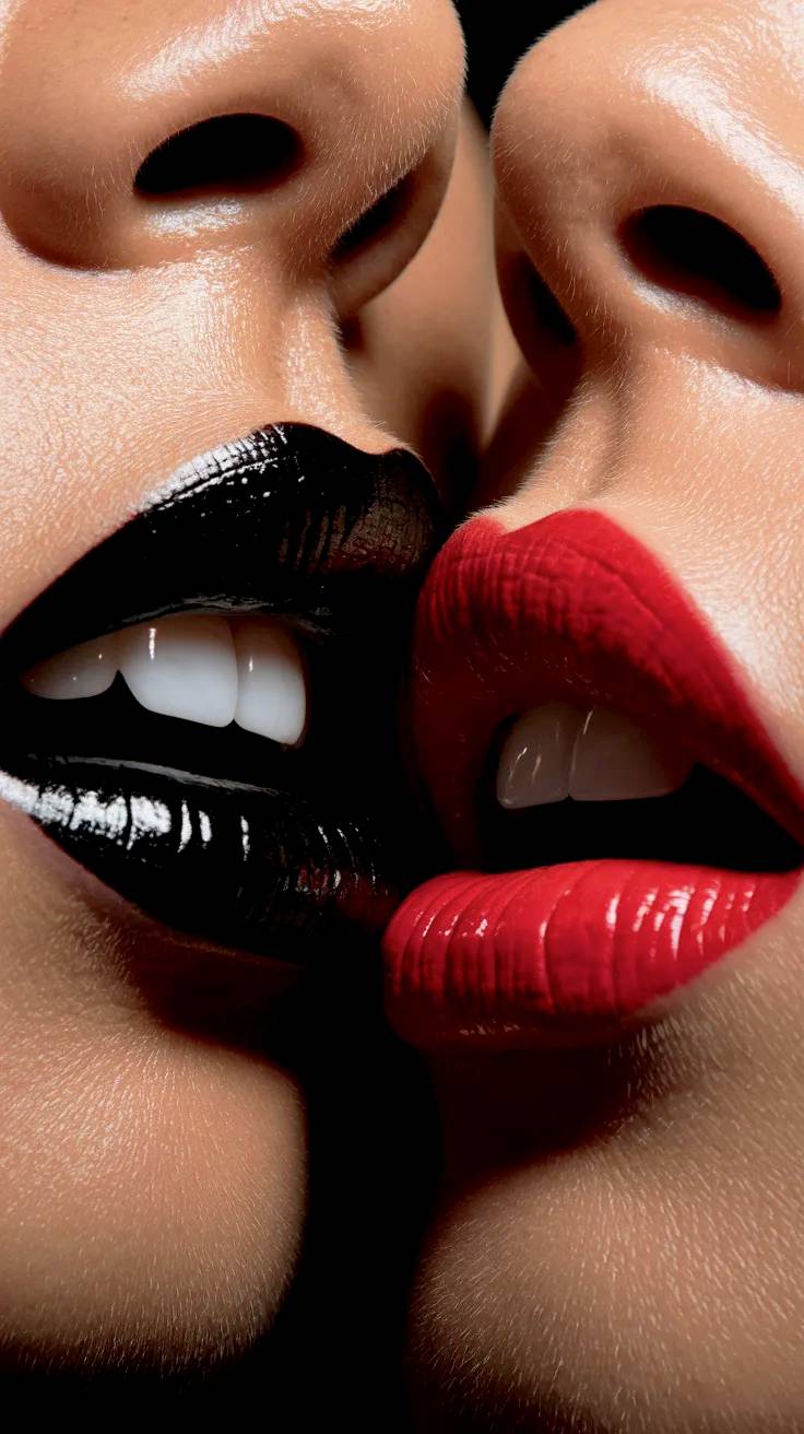 Female models with black and red lips.