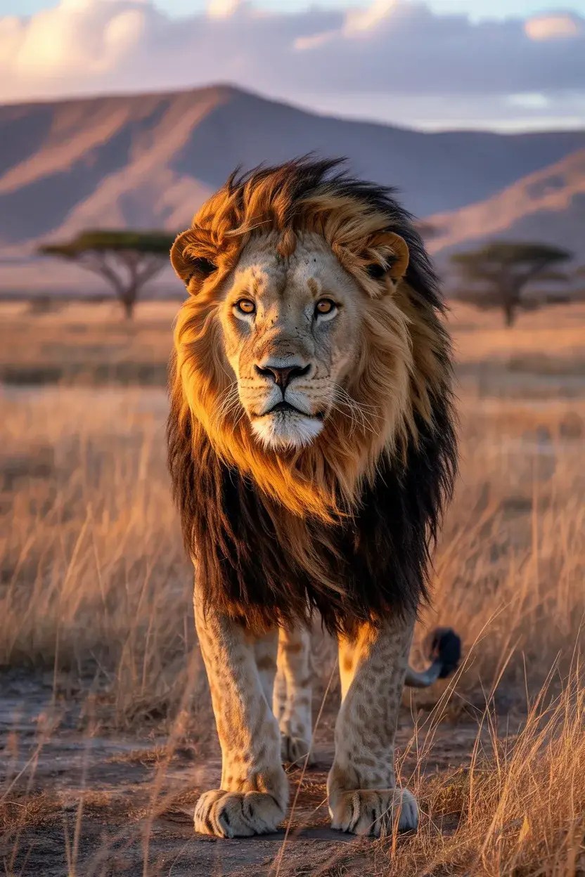 Lion king in the Savannah.