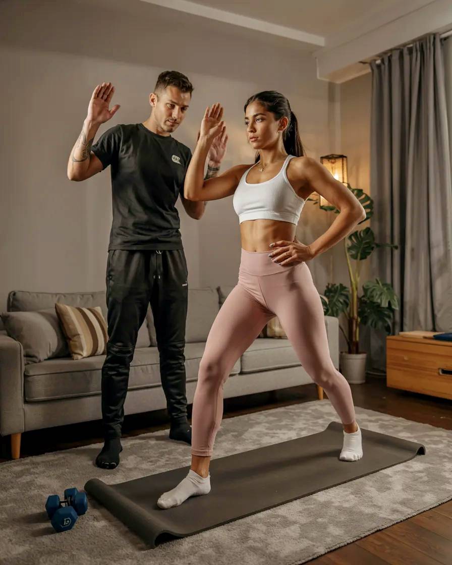 Man and woman in fitness session.
