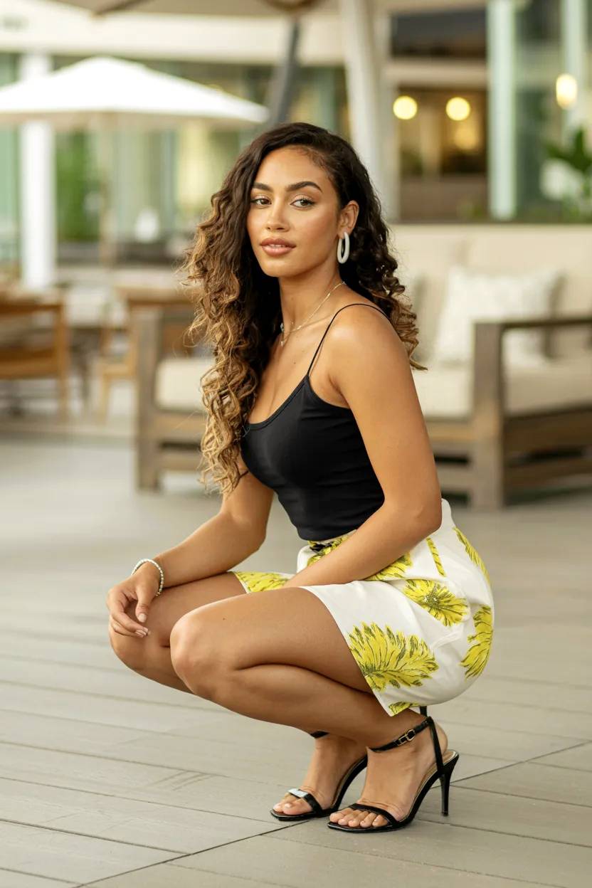 Sensual brunette model bending over.