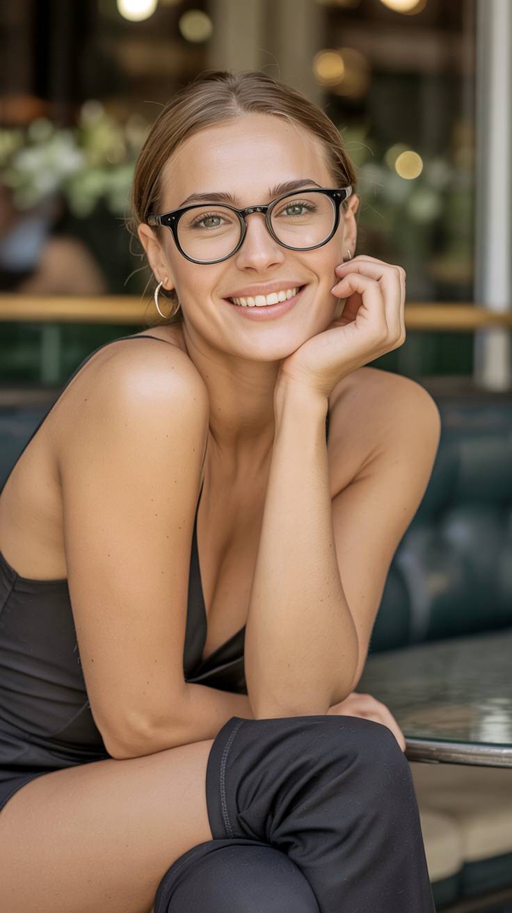Young girl posing seated.