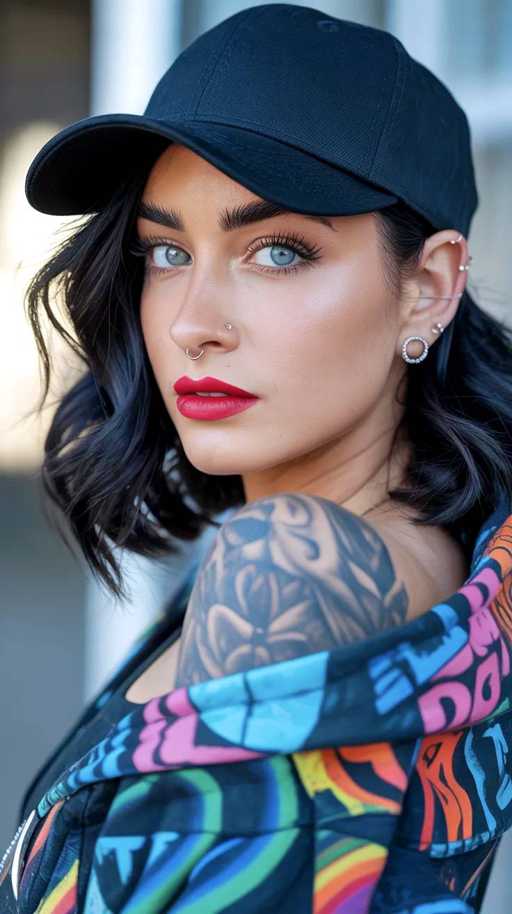 Casual clothing model with piercings.