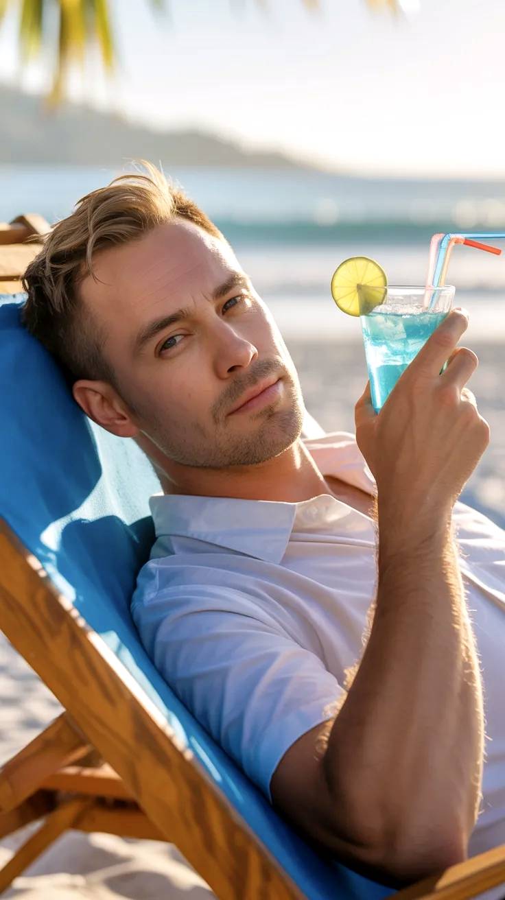 Male model on the beach.