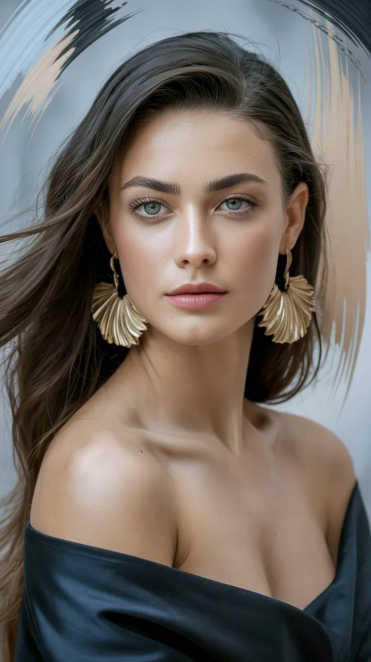 Young model with designer earrings.