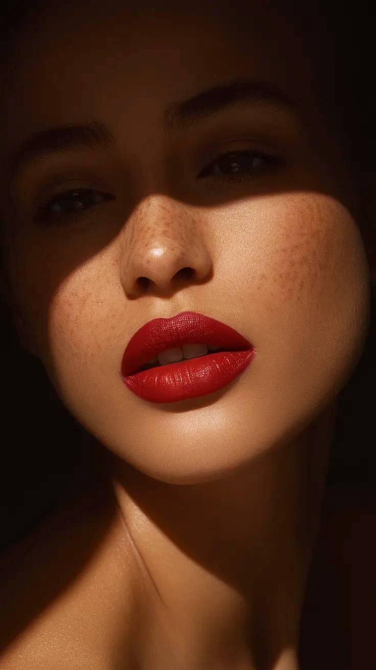 Atractiva modelo de lapiz labial con pecas.