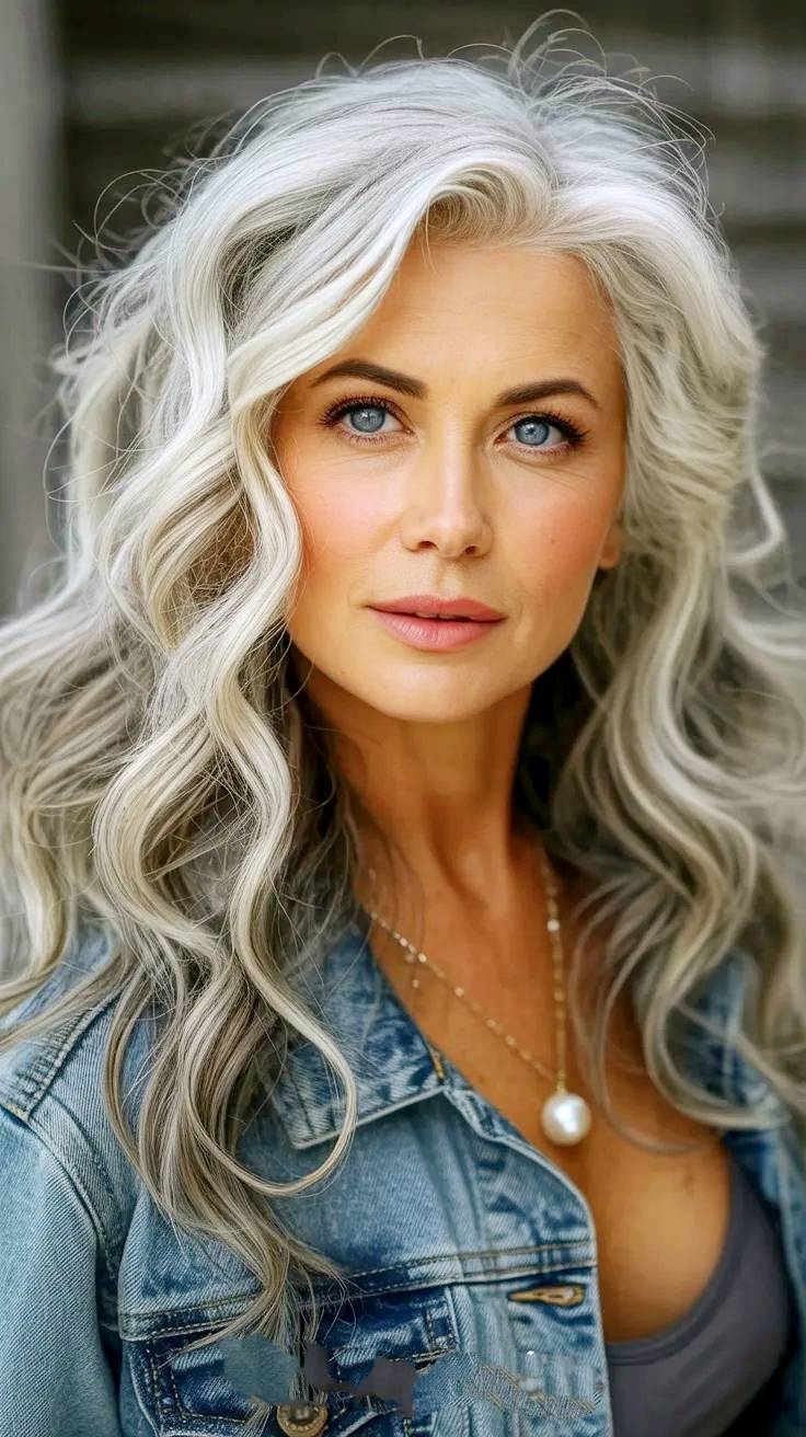 Bella modelo madura con ropa tejana.