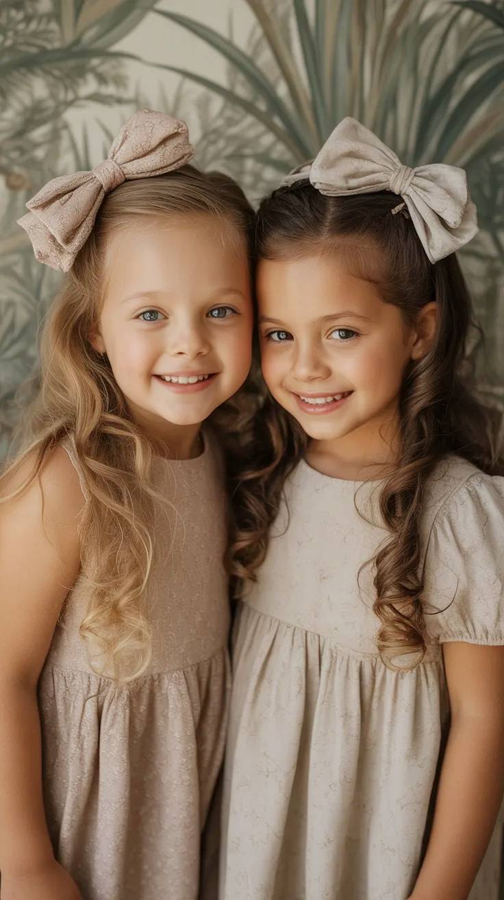 Niñas posando con lazos en el pelo.