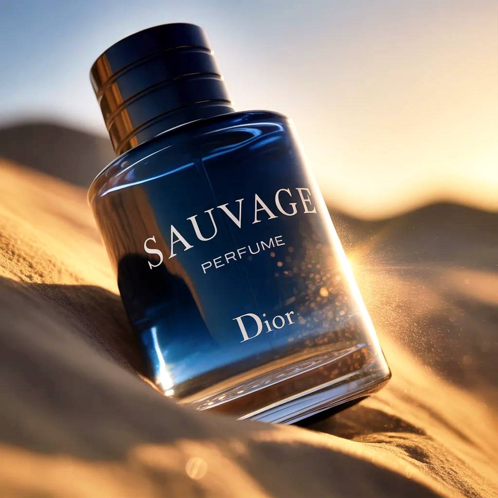 Perfume Sauvage Dior on dessert.