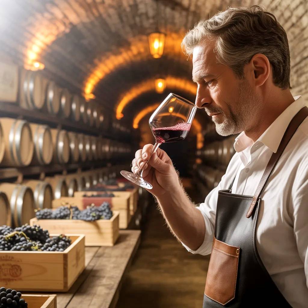 Bodeguero catando vino.