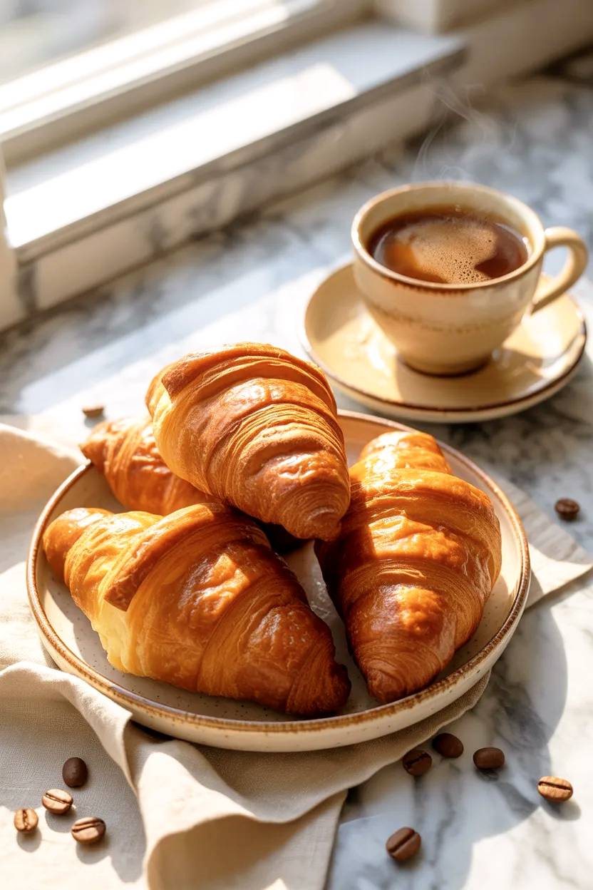 Croissants con café.