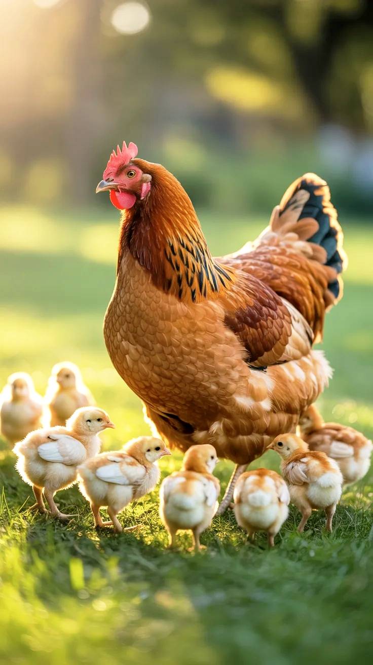 Gallina americana con pollitos.