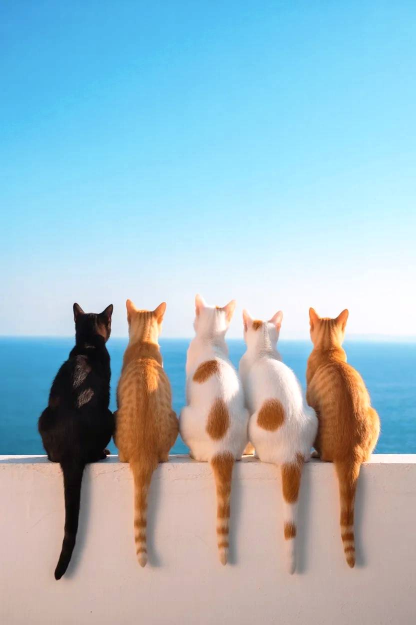 Gatitos mirando al mar.