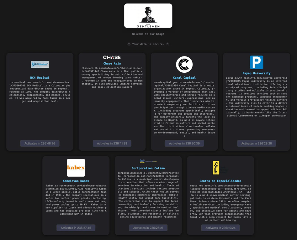 Sitio web de The Gentlemen.