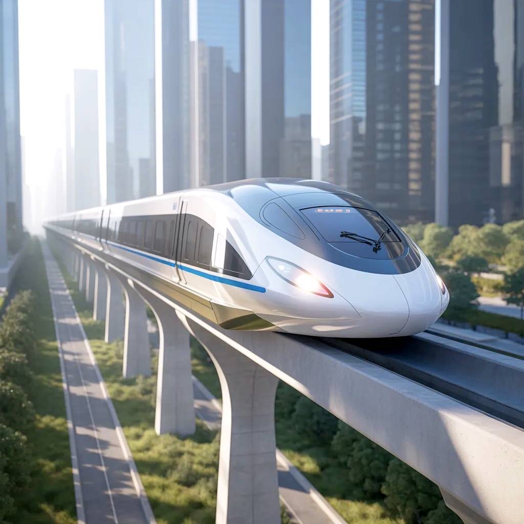 Modelo futurista tren alta velocidad sin contacto.