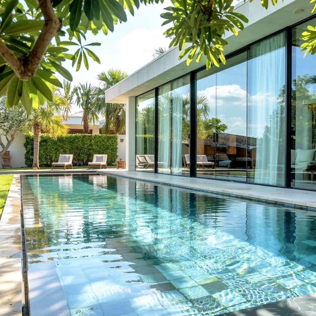 Moderna villa de lujo con piscina delantera.