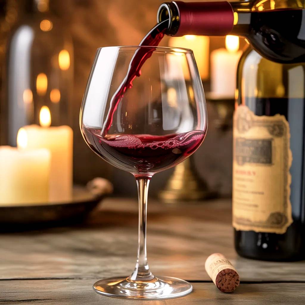 Sirviendo copa de vino junto a velas.