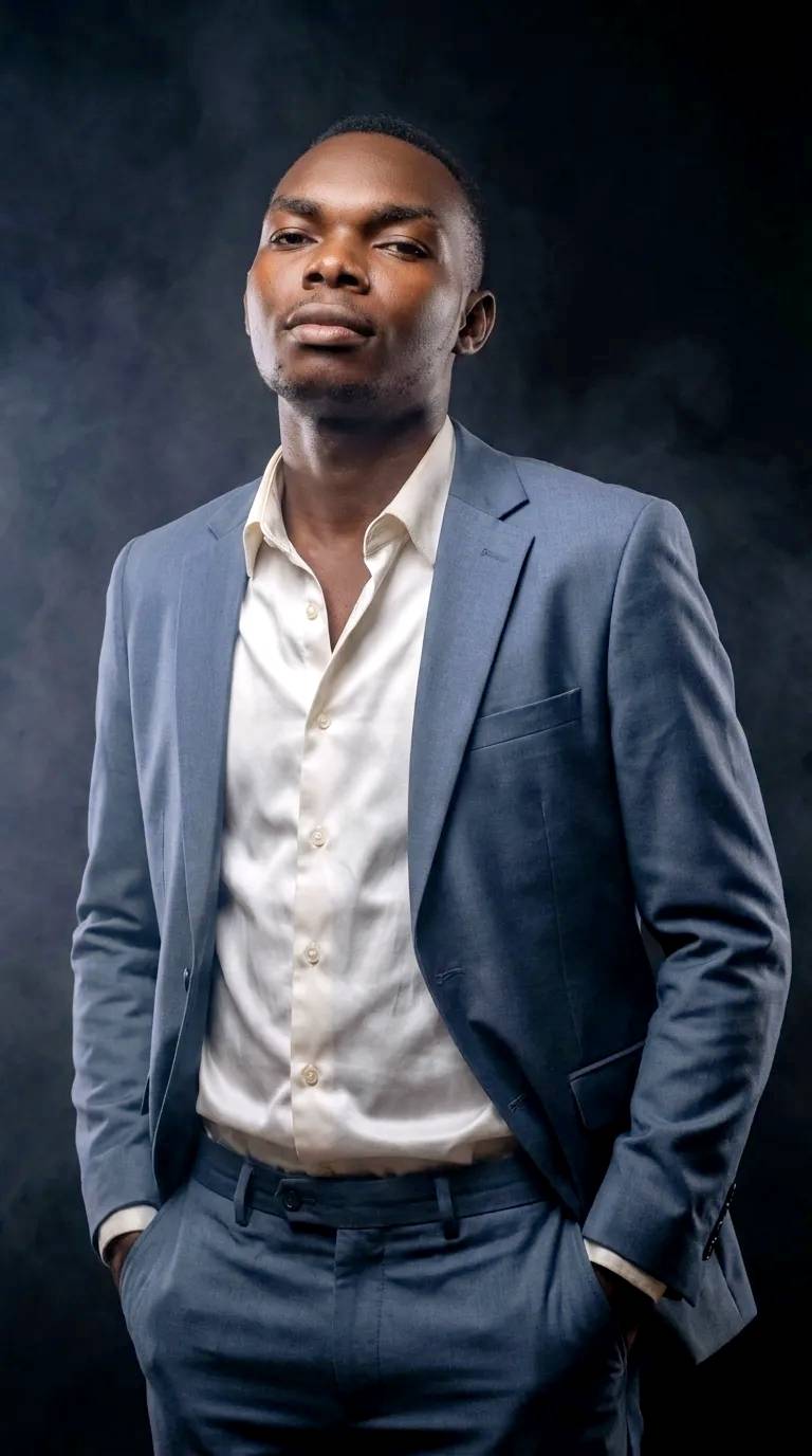 Varón de color posando con traje.