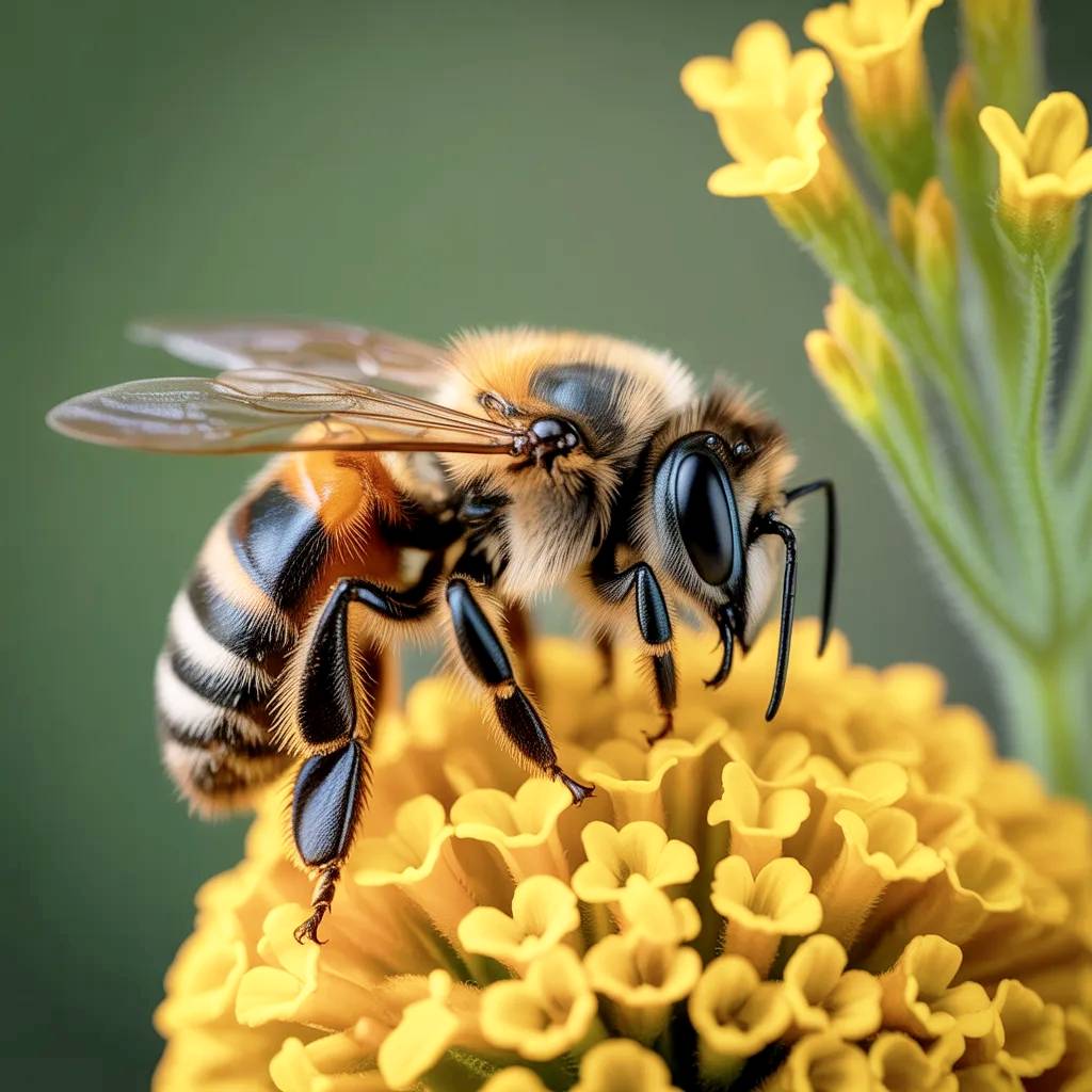 Abeja posada en flores.