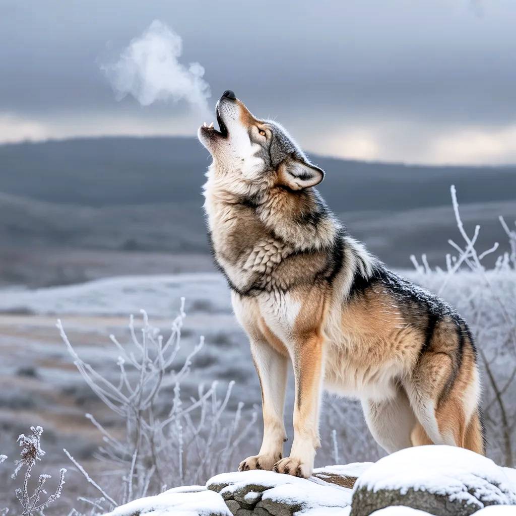 Ejemplar de lobo macho aullando.