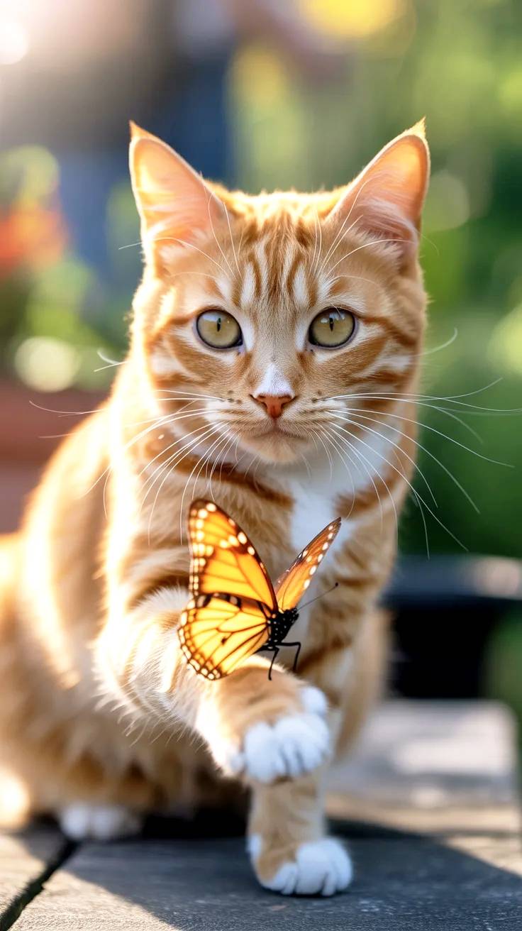 Gatito con mariposa en la pata.