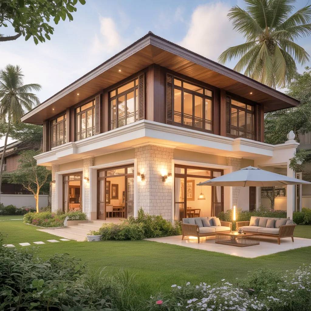 Lujosa vivienda de dos plantas con jardín.