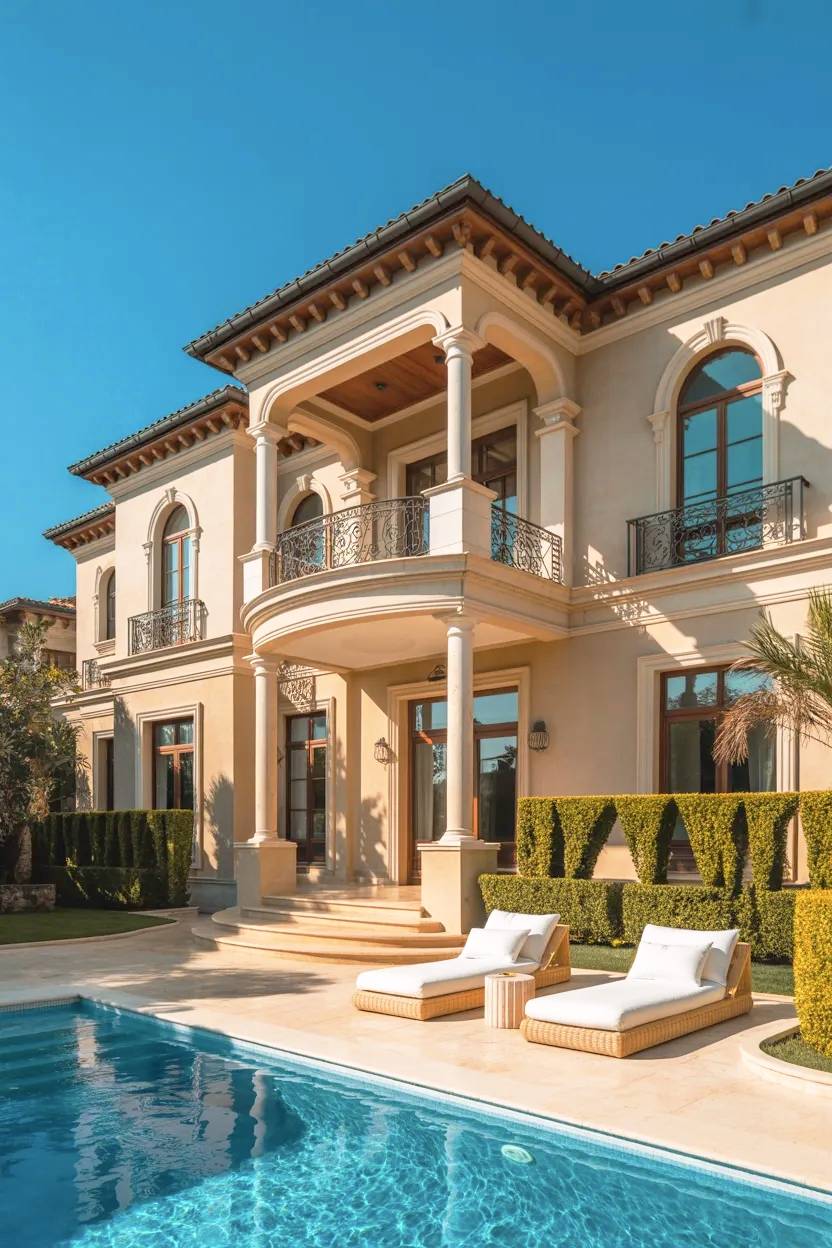 Lujosa vivienda de dos plantas con piscina y jardines.