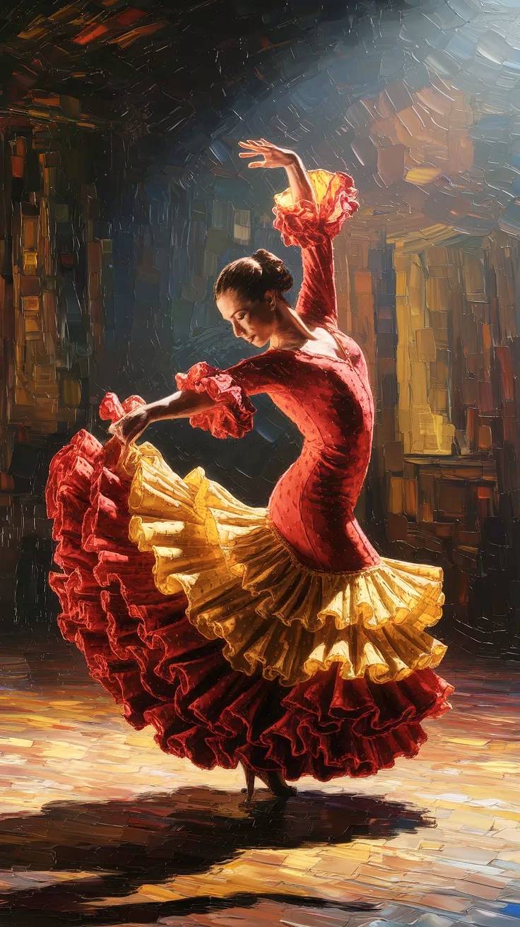 Oleo bailarina flamenca.