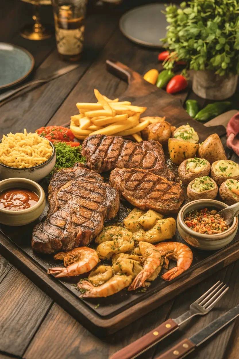 Presentación de carne a la parrilla.