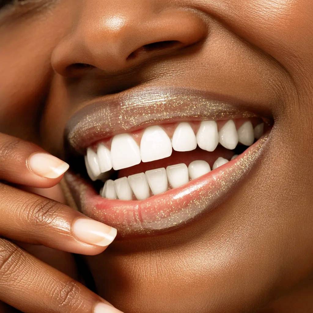 Sonrisa perfecta de bella mujer de color.